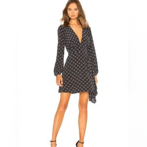 Equipment Size 0 Black Long Sleeve Alexandria Star Printed Silk Dress